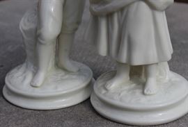 Belleek Irish Porcelain Basket Bearer Boy and Girl Mantle Candle Holders

Each measure 8 1/2"tall. A fabulous pair of Belleek Ireland spill vase parian china figurines. All Belleek porcelain is crafted and painted entirely by hand, with love and care, at the Belleek Studio, County Fermanagh, Ireland. Beautiful cream glaze parian china, 18th century dressed Welsh boy and girl holding a weave basket spill vase, perfect mantel figurines.