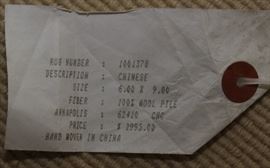 Fine Wool Rug

Some stains, need professional cleaning. Cream colored, floral patterning.
Rug Number: 1001378
Description: Chinese
Size: 6' x 9'
Fiber: 100% wool pile
Annapolis: 62410 CHC
Original Price was: $2995