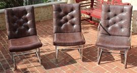 Steel Framed Dining Chair Set

8 chairs total, six without arms and two with arms (captain's chairs). Made by the Jessup Furniture Corporation. Overall very good condition, seem little used and no apparent wear or tear of the material.

All chairs measures 36"tall x 20"wide x 24 1/2"deep.