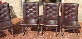 Steel Framed Dining Chair Set

8 chairs total, six without arms and two with arms (captain's chairs). Made by the Jessup Furniture Corporation. Overall very good condition, seem little used and no apparent wear or tear of the material.

All chairs measures 36"tall x 20"wide x 24 1/2"deep.