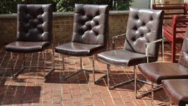 Steel Framed Dining Chair Set

8 chairs total, six without arms and two with arms (captain's chairs). Made by the Jessup Furniture Corporation. Overall very good condition, seem little used and no apparent wear or tear of the material.

All chairs measures 36"tall x 20"wide x 24 1/2"deep.