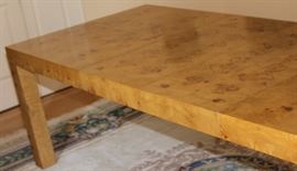 Table has 2 leaves, each 18"

Table is 30"t and 40"w.

With both 18" leaves table is 8'4" long.

Table top is 1 1/4" thick

Solid Oak Parson's Dining Table. Olive oak burl veneer.
Manufactured by Lane Corporation. Excellent overall condition with some minor visible signs of wear. 