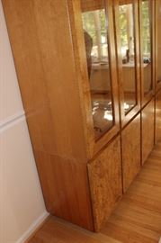 China Cabinet

Measures 6'4"tall x 5'4"wide x 17"deep.

Buffet-bottom measures 24"tall, top half is 52"tall.

Manufactured by Lane Corporation. Solid, olive oak burl veneer. Double backlit. 