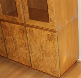 China Cabinet

Measures 6'4"tall x 5'4"wide x 17"deep.

Buffet-bottom measures 24"tall, top half is 52"tall.

Manufactured by Lane Corporation. Solid, olive oak burl veneer. Double backlit. 