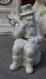  Belleek Porcelain Collection

Includes 8 pieces of fine Irish Beleek Porcelain.

1 Carlingford Cache Pot, 5 3/4"tall
1 "Happy Anniversary" Plate, 9" diameter
1 vine clock, 7 1/2"tall
1 ring holder
1 house-shaped ornament, inside marked "Thirteenth Edition"
1 Claddagh Make-Up Bell
1 leprechaun figurine, 5"tall
1 "Himself" titled mug, 4 3/4"tall

All pieces are in very good condition, no wearing of paint or chipping of ceramics. 
