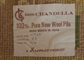 Genuine Chandella Wool Rug

100% Pure New Wool Pile Hand-Woven in India

Loom size: 11'o x 4
Carpet No 43
Code No 769
A Kumar Product

Overall very good condition. Depressions where dining table was, and some light stains. 