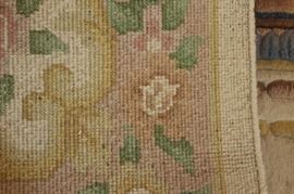 Genuine Chandella Wool Rug

100% Pure New Wool Pile Hand-Woven in India

Loom size: 11'o x 4
Carpet No 43
Code No 769
A Kumar Product

Overall very good condition. Depressions where dining table was, and some light stains. 