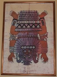 Large Aztec Batik Art Hanging

Very fine material and design. Frame measures 45 3/4"tall x 32 3/4"wide. Art and frame both in excellent condition. Made with Batik treatment. 