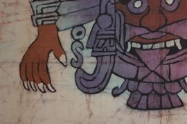 Large Aztec Batik Art Hanging

Very fine material and design. Frame measures 45 3/4"tall x 32 3/4"wide. Art and frame both in excellent condition. Made with Batik treatment. 