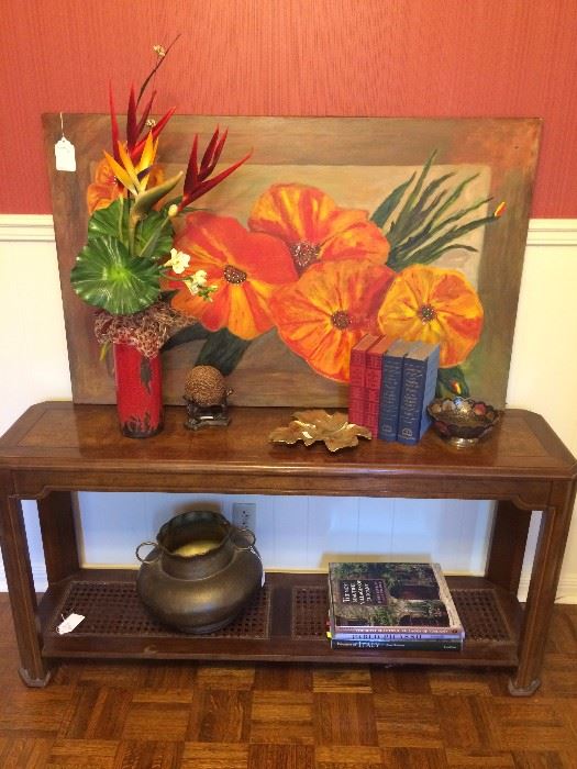 Sofa table; original art; decorative items