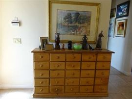 Italian apothecary cabinet; primitive statues; over 50 original works of art