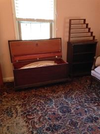 Lane cedar chest. Latch has been removed, but if you contact the company with the serial number, they'll send you a free child safe replacement lock.