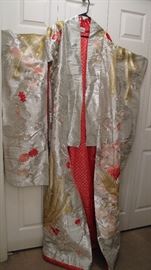 Japanese Uchikake ceremonial or bridal kimono. Silk with metallic thread.