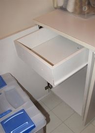 One of two fabric cutting tables.