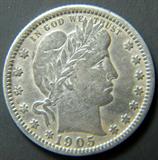 1905 S SILVER BARBER QUARTER