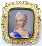 14K GOLD HAND PAINTED PORTRAIT CAMEO, ITALY