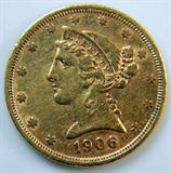 1906-S Gold $5 Coin