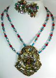 Costume Jewelry Necklace, Pendand and Earrings, Pendant is Signed "Musi"