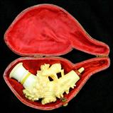 Vintage Meerchaum Hand Carved Smoking Pipe with Case