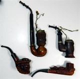 Lot of Four Hand Carved Wood Smoking Pipes