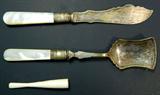 Mother of Pearl Handled Spoon and Knife Set and Ivory Cigarette Holder
