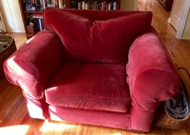 Ethan Allen Red Velvet Oversized Club Chair (43-1/2" x 38" x 32")
