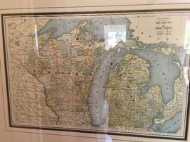 Vintage Map of Great Lakes (Michigan and Wisconsin)