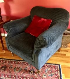 Pair of Lane Navy Chenille Club Chairs (37" x 36" x 33")