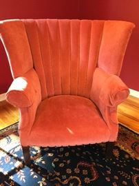 Pair of Ralph Lauren Cranberry Round Back Winged Arm Chairs (39" x 33" x 41")