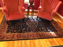 Navy and Cranberry Border Hand Knotted Oriental Rug (8-1/2' x 6')

