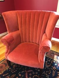 Pair of Ralph Lauren Cranberry Round Back Winged Arm Chairs (39" x 33" x 41")