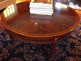 Kindel Round Mahogany Inlaid Medallion and Border Coffee Table (44")