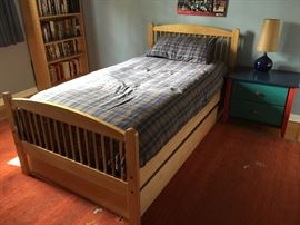 Crate and Barrel Twin Trundle Bed Set: Trundle Bed, High Boy (30" x 21" x 46"), Bookcase with 5 Shelves (30" x 12" x 66")
Crate and Barrel Multi Color 2 Drawer Night Stand (25" x 18" x 22")
