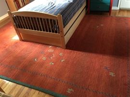 Wool Rust with Green Border Rug (8' x 11-1/2')