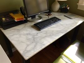 White Marble Top Table with Black Base (51" x 32" x 29")