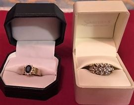 Jose Hess 14k engagement ring with 2 carat total weight diamonds & 14K ladies sapphire ring surrounded by diamonds.  Both rings size 6.5