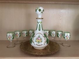 Czech bohemian decanter with 8 glasses