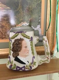 Parrian stein mug with pewter. composer Haydn, Beethoven, Bach. Anyone out there know?