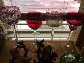 Antique crystal-cut Rhine wine goblets, Val St. Lamberts,  Ruby Red, amethyst, etc,