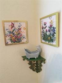 vintage planter or babies room item (stork with crib)
