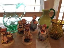 Hummels by Goebel, hand blown emerald pitcher, Olive pitcher, 