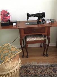 Vintage Singer 201-2 Gear Driven Industrial Machine, Cabinet, Stool & Accessory Box, $375.