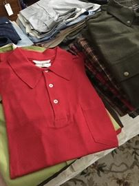 NEW AND VINTAGE LONG AND SHIRT SLEEVE SHIRTS: CHECK OUT THAT VINTAGE ABERCROMBIE AND FITCH RED 3 BUTTON KNIT POLO THERE (WOWZERS) MOST OF THE CLOTHING SHIRTS IS SOLID MEDIUM DRIFITNG TO SMALL- GREAT FOR SMALL DANDIES AND WOMEN WHO PREFER MEN'S CLOTHING
