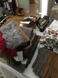 WOOL KNIT SCARVES, SHOE SHINE BOX IN THE CORNER