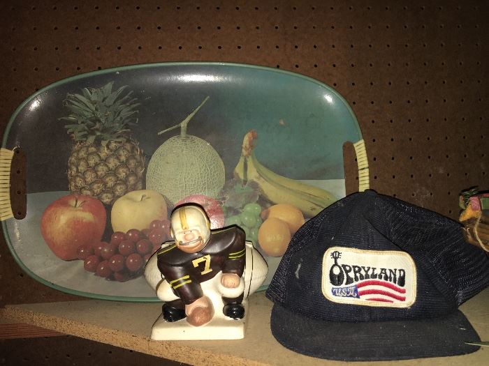 Vintage Opryland cap, serving tray and football guy.