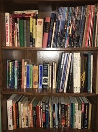 Lots of books--mostly Christian study and inspirational; cookbooks and other.