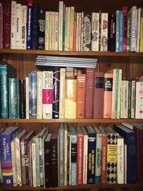 Lots of books--mostly Christian study and inspirational; cookbooks and other.