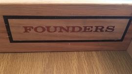 Mid Century "Founders" lighted walnut china/curio cabinet--glass shelves and doors above with solid doors, shelves and drawers below. Oval dining table and rolling server/bar also available.