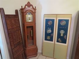 Nice working Grandfather Clock & Oriental Screens