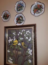 Original art & Bird wall-hanging plates.